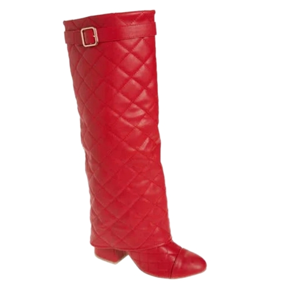 Wild Diva Lounge London Quilted Knee High Boot Red Size 5.5 NWOB - Picture 1 of 10